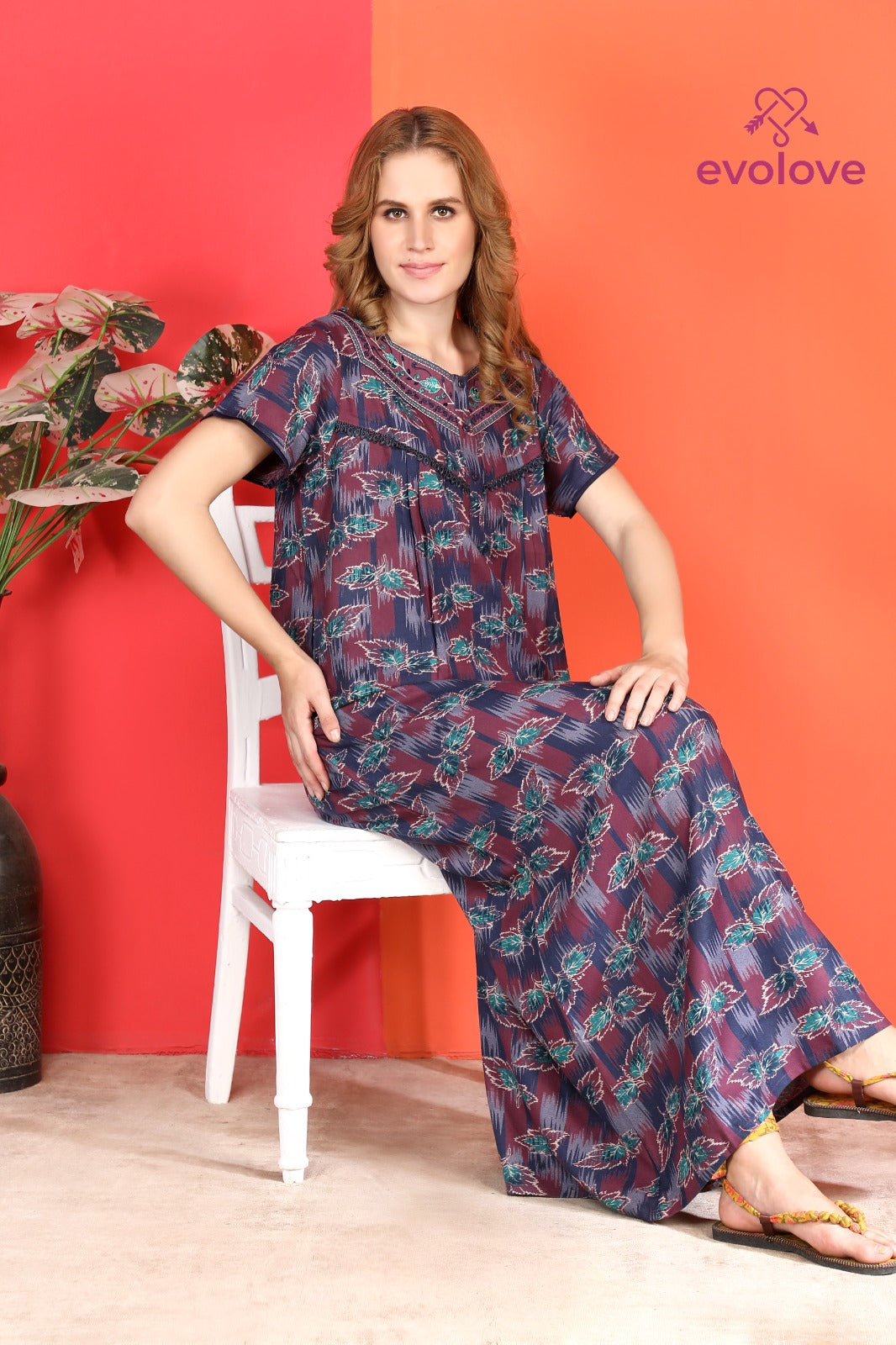 Alpine Long Nightgown for Women with Side Pocket | Soft Breathable Fabric | Printed Maxi Nighty | Comfortable Daily Wear