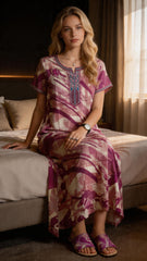 Alpine Long Nightgown for Women with Side Pocket | Soft Breathable Fabric | Printed Maxi Nighty | Comfortable Daily Wear