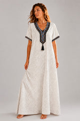 Women 100% Pure Rayon Embroidered Long Nightgown | Full Length Maxi Nighty | Soft Breathable Sleepwear with Pocket