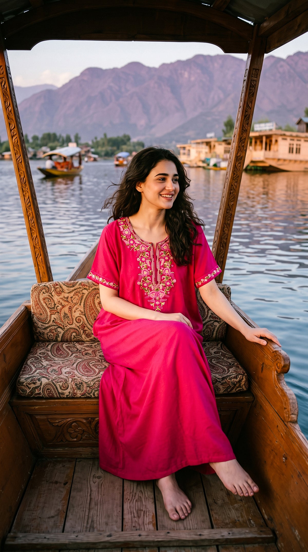Designer Kashmiri Embroidered Long Nightgown for Women | Premium Bizzy Lizzy Fabric | Evolove  ( LNGBL3477HP )