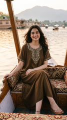 Women's Designer Kashmiri Embroidered Long Nightgown | Premium Bizzy Lizzy Fabric | Full Length Maxi Nighty | Soft, Breathable & Comfortable Sleepwear | Daily Wear & Lounge Wear