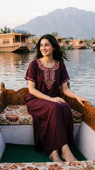 Women's Designer Kashmiri Embroidered Long Nightgown | Premium Bizzy Lizzy Fabric | Full Length Maxi Nighty | Soft, Breathable & Comfortable Sleepwear | Daily Wear & Lounge Wear