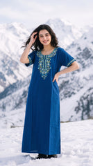 Women's Designer Kashmiri Embroidered Long Nightgown | Premium Bizzy Lizzy Fabric | Full Length Maxi Nighty | Soft, Breathable & Comfortable Sleepwear | Daily Wear & Lounge Wear