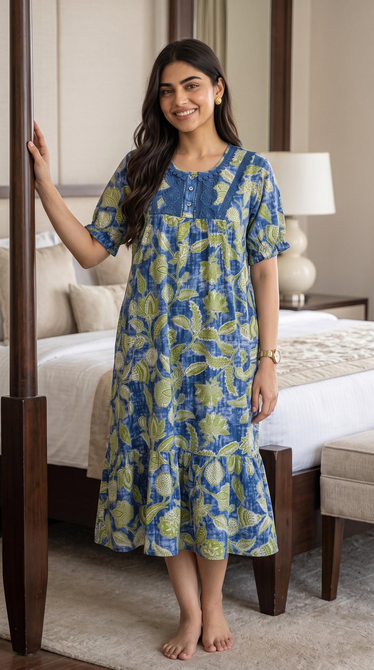 Tencel ™ × Bamboo Fashionable Midi Nighty for Women | Premium Short Night Dress