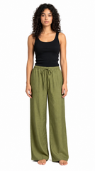 Evolove Aero Soft Women's Olive Green Wide Leg Pyjama | Relaxed Fit Lounge Pants with Elasticated Waist & Drawstring | Sleepwear & Loungewear