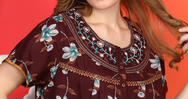 Alpine Long Nightgown for Women with Side Pocket | Soft Breathable Fabric | Printed Maxi Nighty | Comfortable Daily Wear