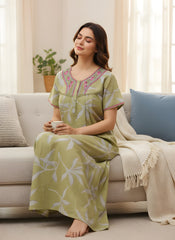 Alpine Long Nightgown for Women with Side Pocket | Soft Breathable Fabric | Printed Maxi Nighty | Comfortable Daily Wear
