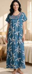 Alpine Long Nightgown for Women with Side Pocket | Soft Breathable Fabric | Printed Maxi Nighty | Comfortable Daily Wear