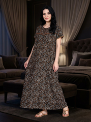 Premium Alpine Fabric Long Nightgown with Embroidery for Women with Side Pocket | Soft Breathable Fabric | Printed Maxi Nighty | Comfortable Daily Wear