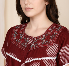 Premium Alpine Fabric Long Nightgown with Embroidery for Women with Side Pocket | Soft Breathable Fabric | Printed Maxi Nighty | Comfortable Daily Wear