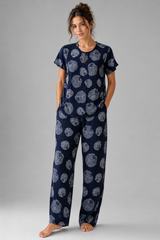 Evolove X Venus Premium Rayon Muslin Dobby Textured Pajama Set for Women | Round Neck | Soft, Breathable (NPSDB3485NY)