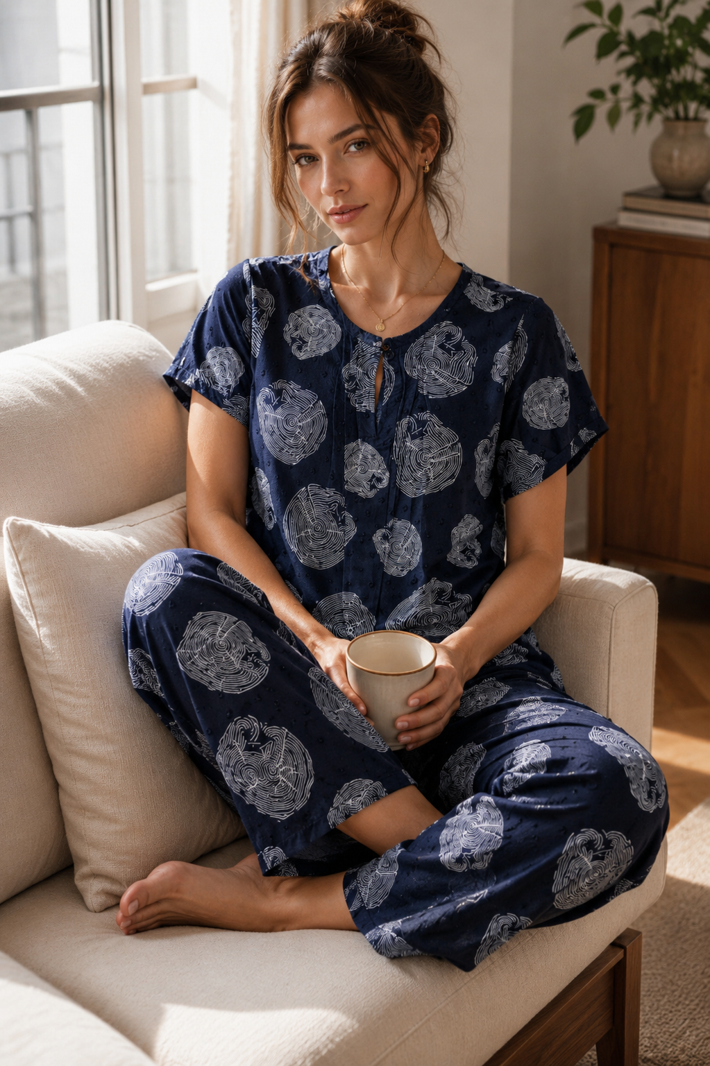 Evolove X Venus Premium Rayon Muslin Dobby Textured Pajama Set for Women | Round Neck | Soft, Breathable Loungewear & Sleepwear
