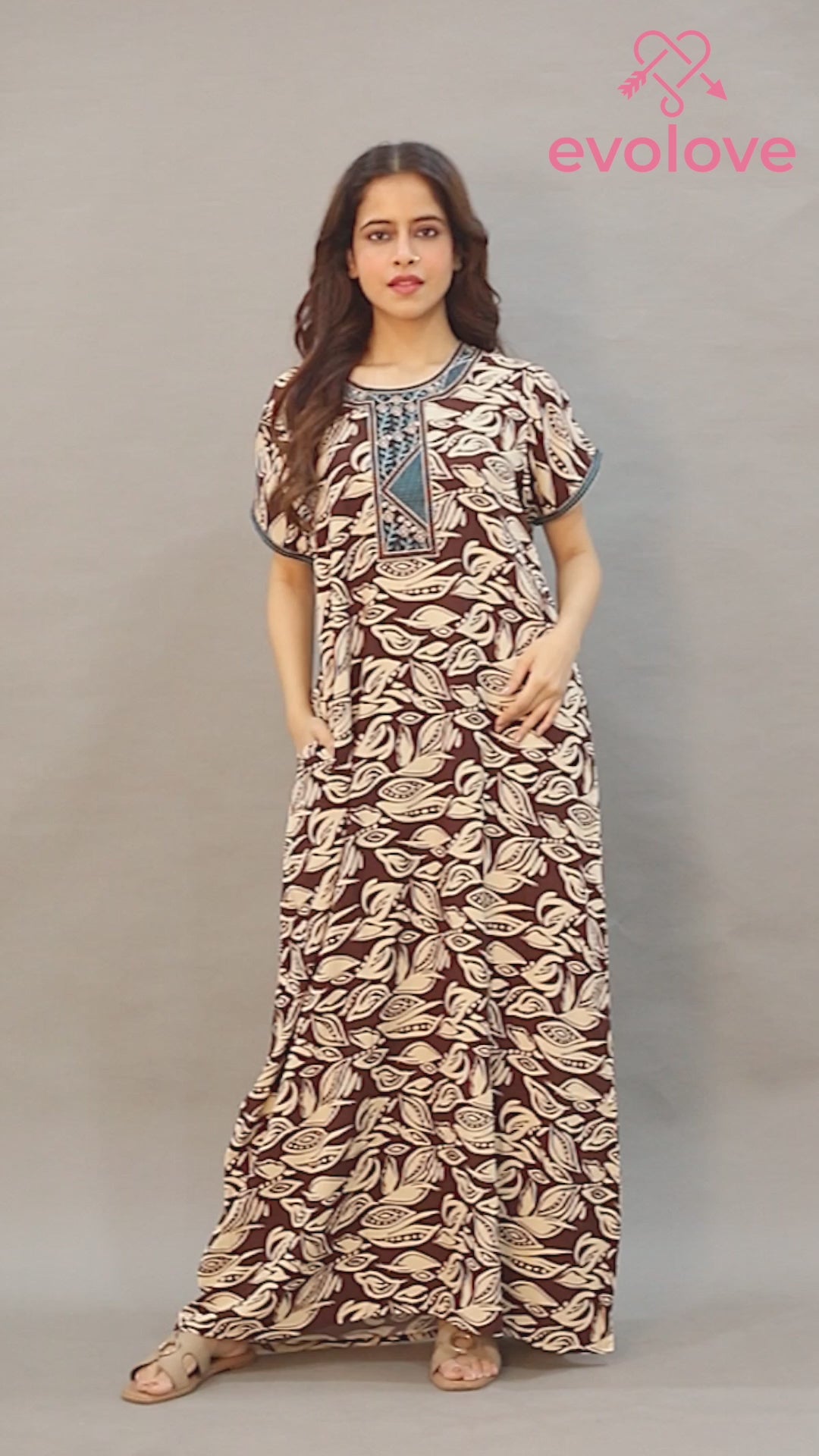 Premium 100%  Rayon Embroidered Long Nightgown for Women – Soft Breathable Printed Nightdress