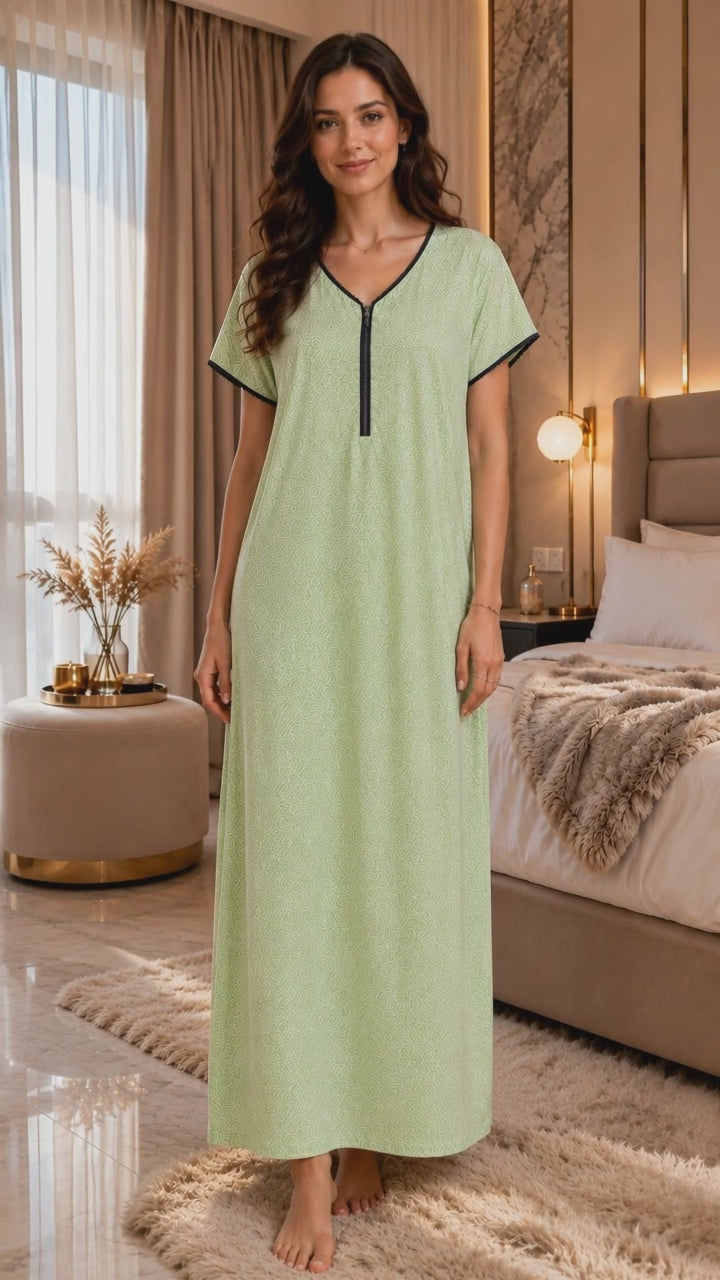 Women’s 100% Pure Rayon Fabric Printed Maxi Nightgown | Comfortable Loose Fit Long Night Dress | Soft Breathable Nightwear with Short Sleeves