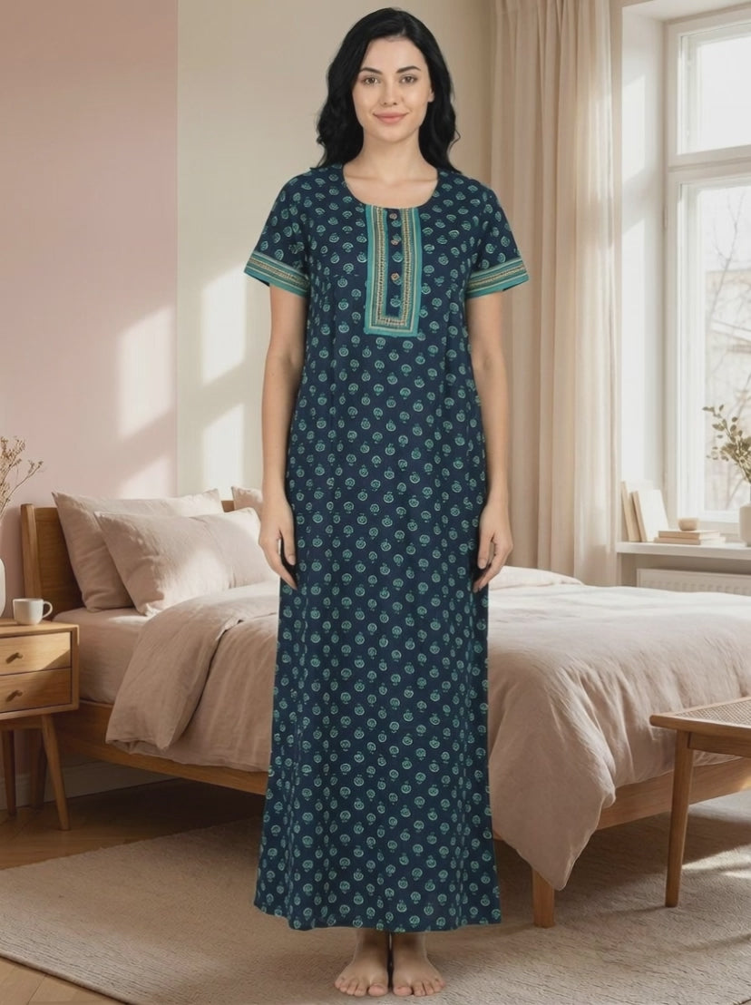 Evolove Women's 100% Cotton Printed Maxi Nighty Sleepwear Super Comfortable & Soft Cotton