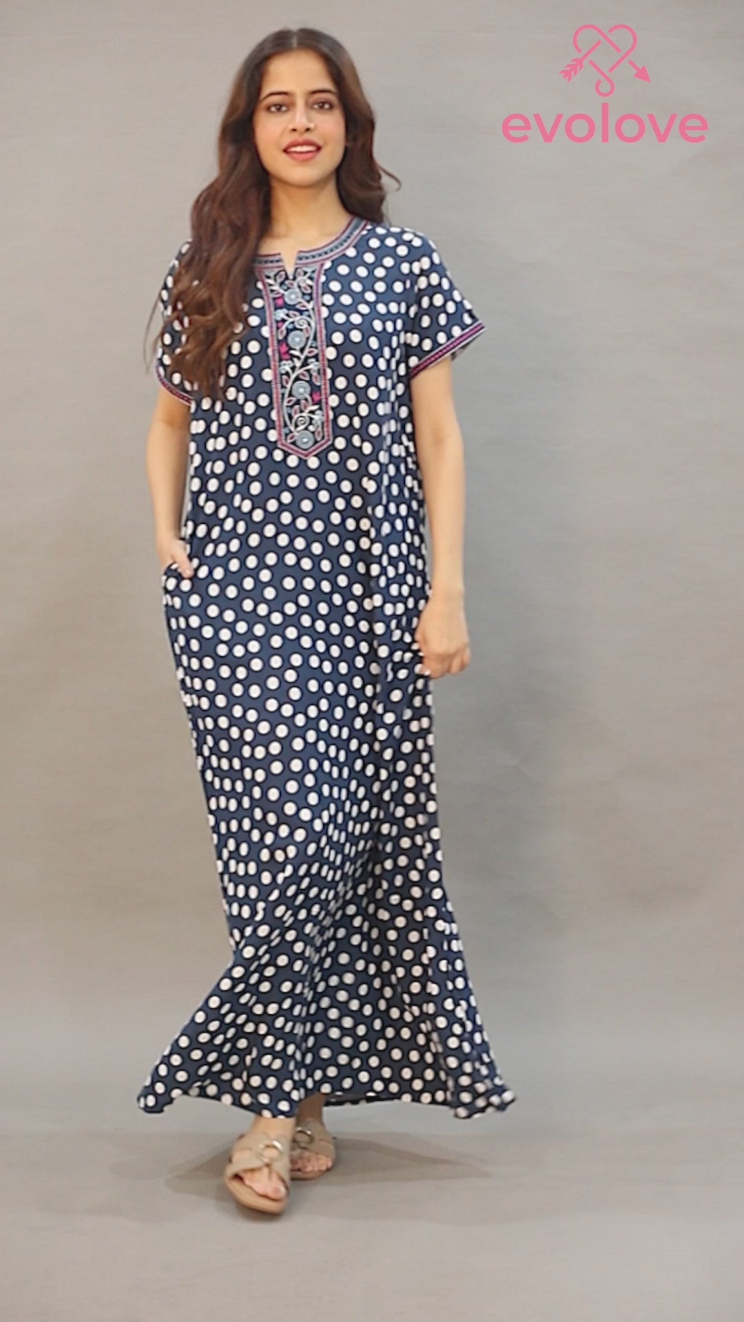 🌸 Evolove Women's Liva Viscose Maxi Nighty with Pocket – Super Soft & Comfortable