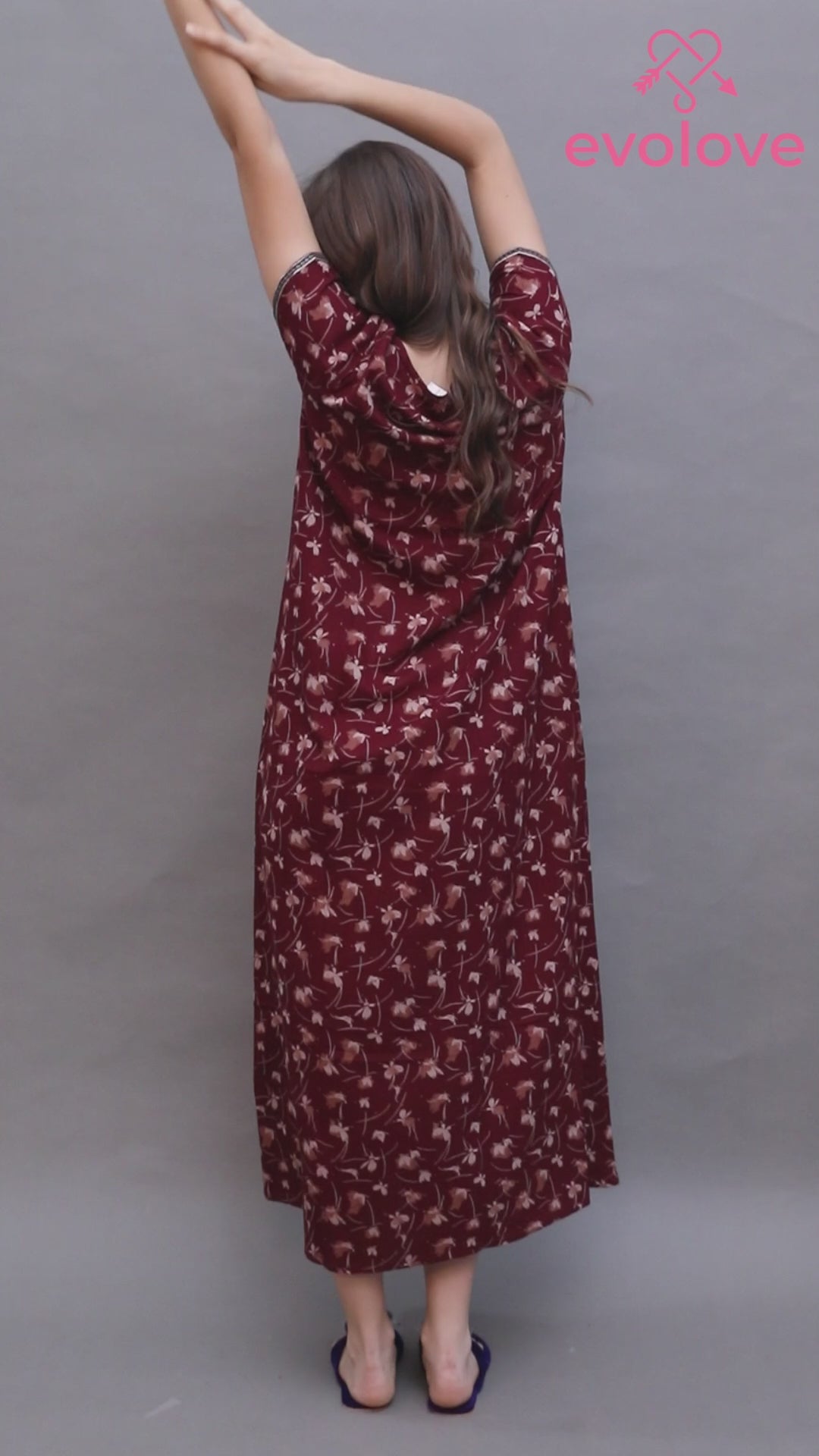 Alpine Long Nightgown for Women with Side Pocket | Soft Breathable Fabric | Printed Maxi Nighty | Comfortable Daily Wear