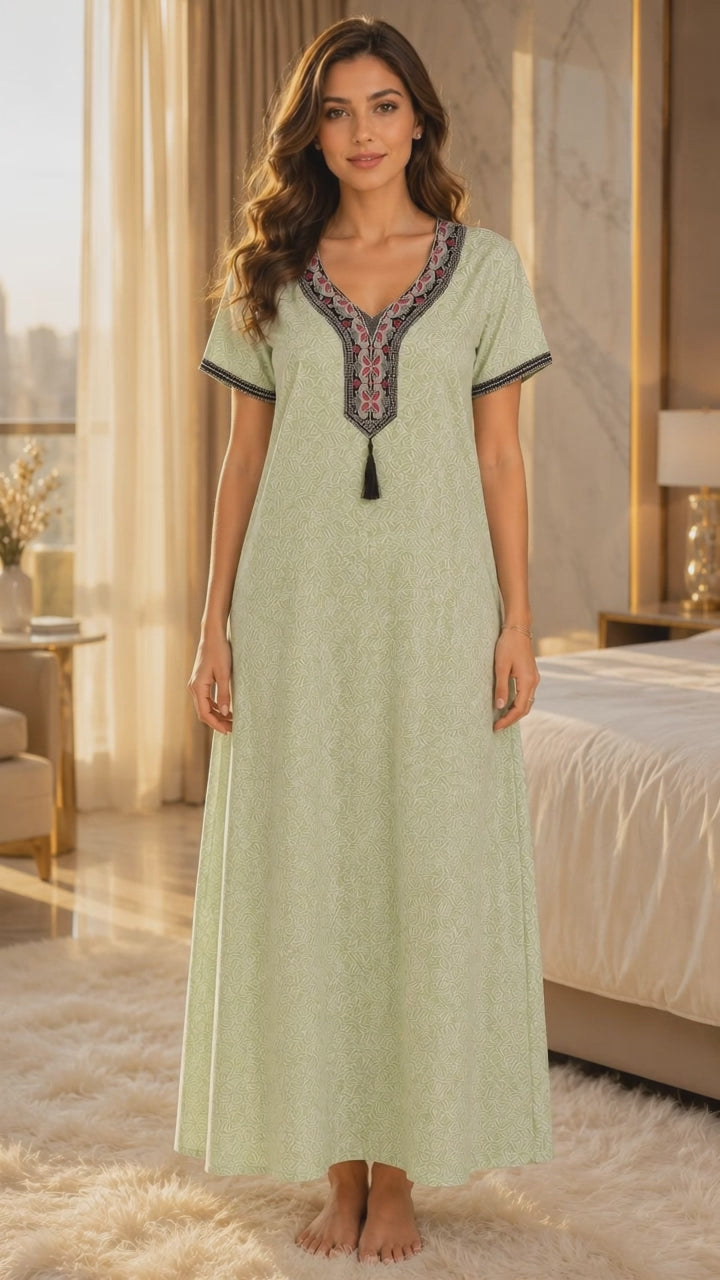 Women’s 100% Pure Rayon Fabric Printed Maxi Nightgown | Comfortable Loose Fit Long Night Dress | Soft Breathable Nightwear with Short Sleeves