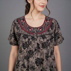 Alpine Long Nightgown for Women with Side Pocket | Soft Breathable Fabric | Printed Maxi Nighty | Comfortable Daily Wear