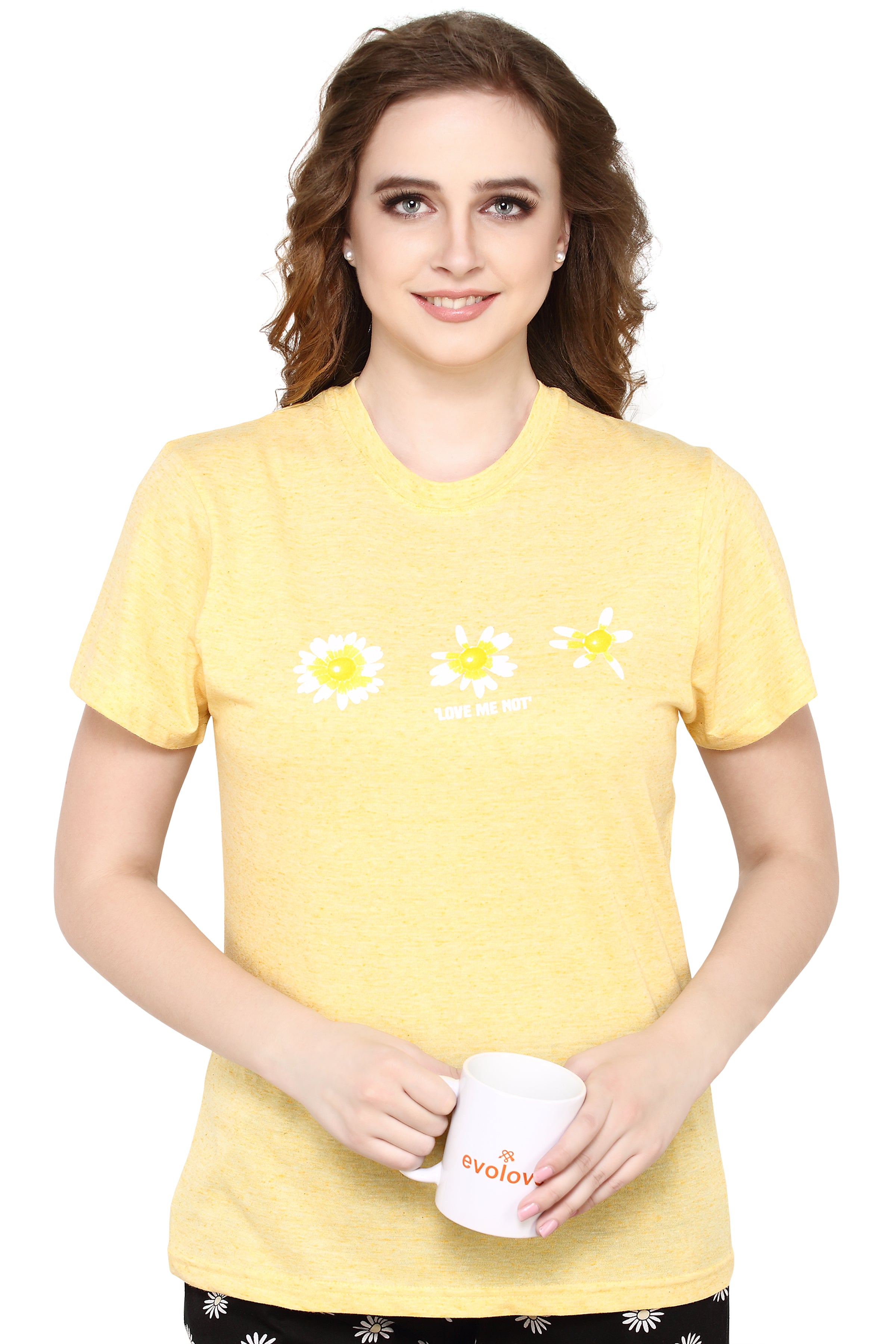 evolove Buttercup Round Neck Flower print Women's (Shorts set), (Yellow & Black), S Get free eyemask inside of any design