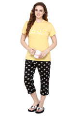 Buttercup Round Neck Flower print Women's (Capri set), (Yellow & Black )