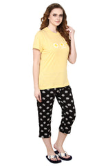 Buttercup Round Neck Flower print Women's (Capri set), (Yellow & Black )