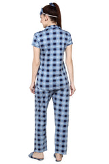 evolove Women's Hosiery Cotton Still water coffee Checks Print Button & Collar Shirt-Pyjama Set / Night Suit with Free Bedroom slippers, (Still water, S)