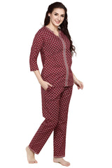 evolove Women's Women's Cotton Printed 3/4th Sleeves Night Suit Set -100% Cotton Ethnic set (Mid-Night Navy)