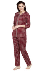 evolove Women's Women's Cotton Printed 3/4th Sleeves Night Suit Set -100% Cotton Ethnic set (Mid-Night Navy)