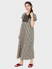 Evolove Women's Rayon Printed Maxi Nighty Sleepwear Super Comfortable (Teal)