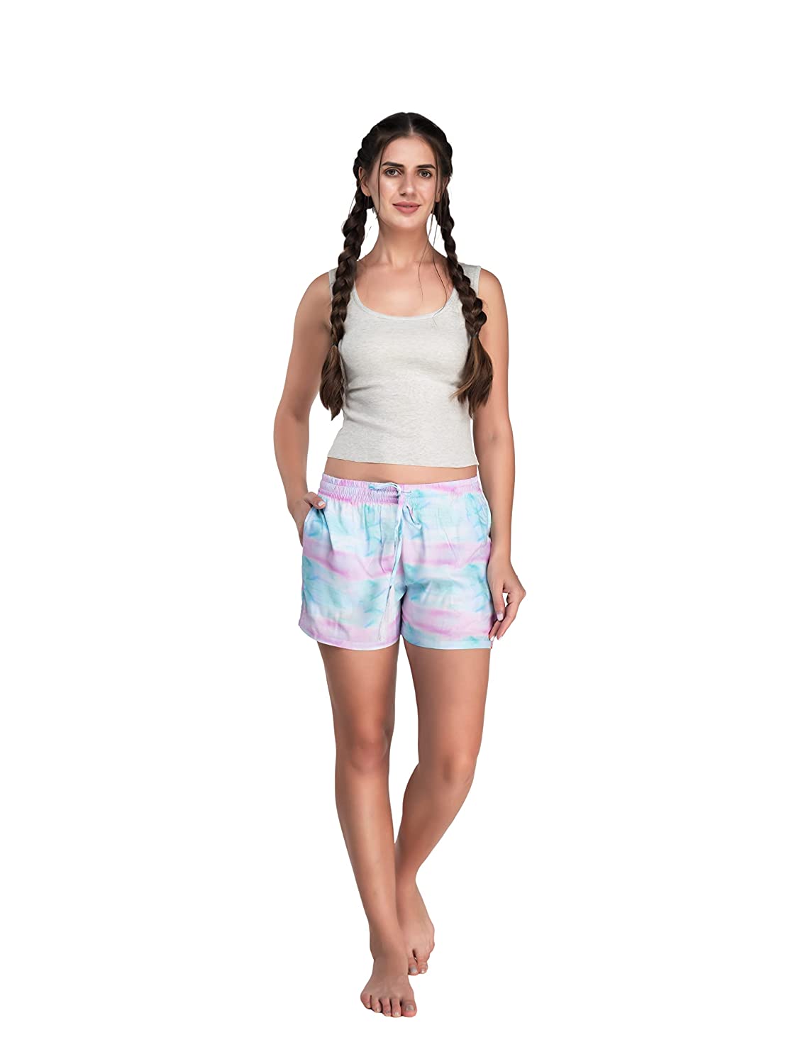 Evolove Shorts for Women Girls Ladies Stylish Night Wear Suit Dress with Pockets Elastic Waist Viscose Liva Super Soft Comfortable ( S to 2XL Size )