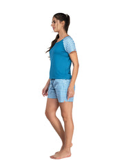 100% Cotton Tops or Tshirts & Shorts Set Elastic Waistb & with 2 Side Pockets  Checks Printed Super Soft Regular Night Suit Sleep Wear