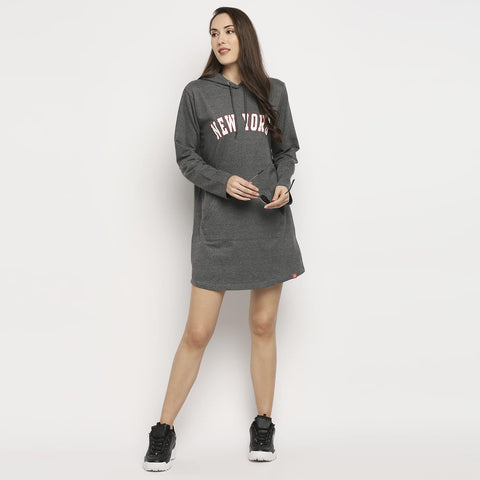 Evolove Midnight Grey Loose Fit Cotton Long Hoodies for Women with