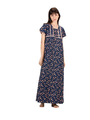 Evolove Loose Fit Cotton Long Maxi Nighty Sleepwear Nightgown for Women's or Ladies with Stylish Button Round or V Neck All Over Printed Super Soft