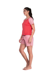 100% Cotton Tops or Tshirts & Shorts Set Elastic Waistb & with 2 Side Pockets  Checks Printed Super Soft Regular Night Suit Sleep Wear