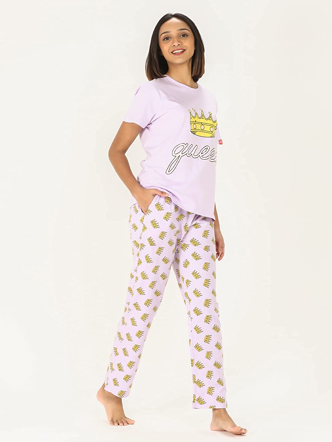Evolove Women's Pyjama Set Cotton | T-Shirt Pyjama Set for Women Night Wear for Daily Use with Pockets & Pants Super Soft Comfortable (S to 2XL Size)
