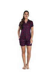 Womens New Yarn Dyed Shirts & Shorts Set with Pocket Viscose Liva Button Nightwear - So Comfortable