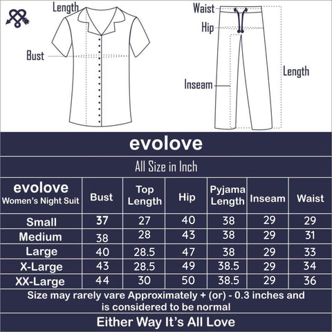 Evolove Women Pyjamas Top Pants Set for Daily Use Winter Night Wear with Pockets Buttons Elastic Waist Viscose Liva Super Soft Comfortable ( S to 2XL Size )