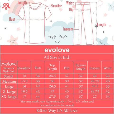 Evolove Womens 100% Cotton Pyjama Set with Round Neck Reglan Half Sleeve Checks Printed Super Soft Top or Tshirts & Bottoms Pants Regular Night Suit Sleep & Lounge Wear (S to 2XL Size)