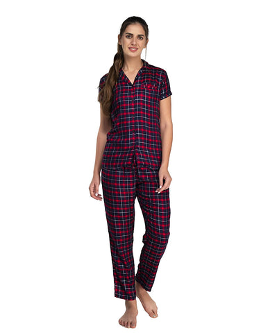 Evolove Women's New Yarn Dyed Pyjama Set with Pocket Viscose Liva Button Shirts & Pants Sleepwear Nightwear Loungewear - So Comfortable You'll Fall in Love Our promise (S to 2XL Size)