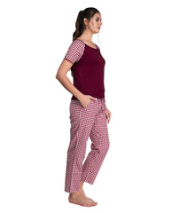 100% Cotton Pyjama Set with Reglan  Checks Printed Super Soft Top or Tshirts