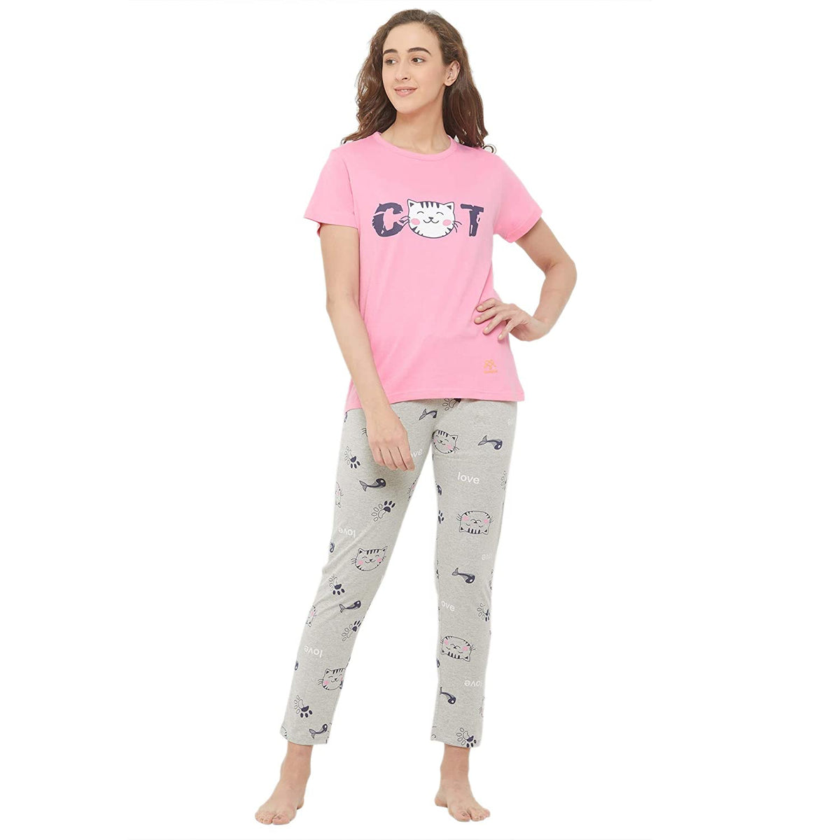 Evolove Women's Pyjama Set Cotton | Tshirt Pyjama Set for Women Night Wear for Daily Use with Pockets & Pants Super Soft Comfortable
