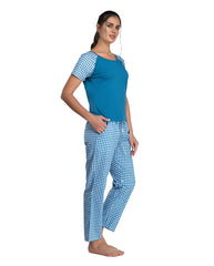 100% Cotton Pyjama Set with Reglan  Checks Printed Super Soft Top or Tshirts