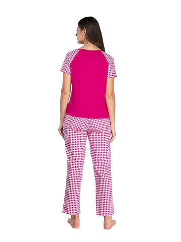 Evolove Womens 100% Cotton Pyjama Set with Round Neck Reglan Half Sleeve Checks Printed Super Soft Top or Tshirts & Bottoms Pants Regular Night Suit Sleep & Lounge Wear (S to 2XL Size)