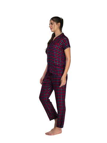 Evolove Women's New Yarn Dyed Pyjama Set with Pocket Viscose Liva Button Shirts & Pants Sleepwear Nightwear Loungewear - So Comfortable You'll Fall in Love Our promise (S to 2XL Size)