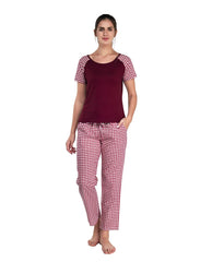 100% Cotton Pyjama Set with Reglan  Checks Printed Super Soft Top or Tshirts