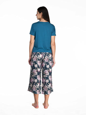 Evolove Women Loose Fit Pyjama Set with Stylish 2 Side Pockets Pants and Tops or Tshirt Viscose Liva Lycra Capris Leggings (S-XXL)