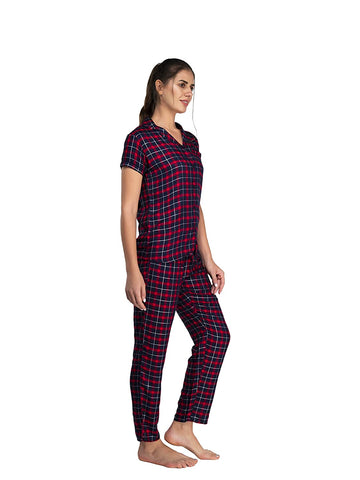 Evolove Women's New Yarn Dyed Pyjama Set with Pocket Viscose Liva Button Shirts & Pants Sleepwear Nightwear Loungewear - So Comfortable You'll Fall in Love Our promise (S to 2XL Size)
