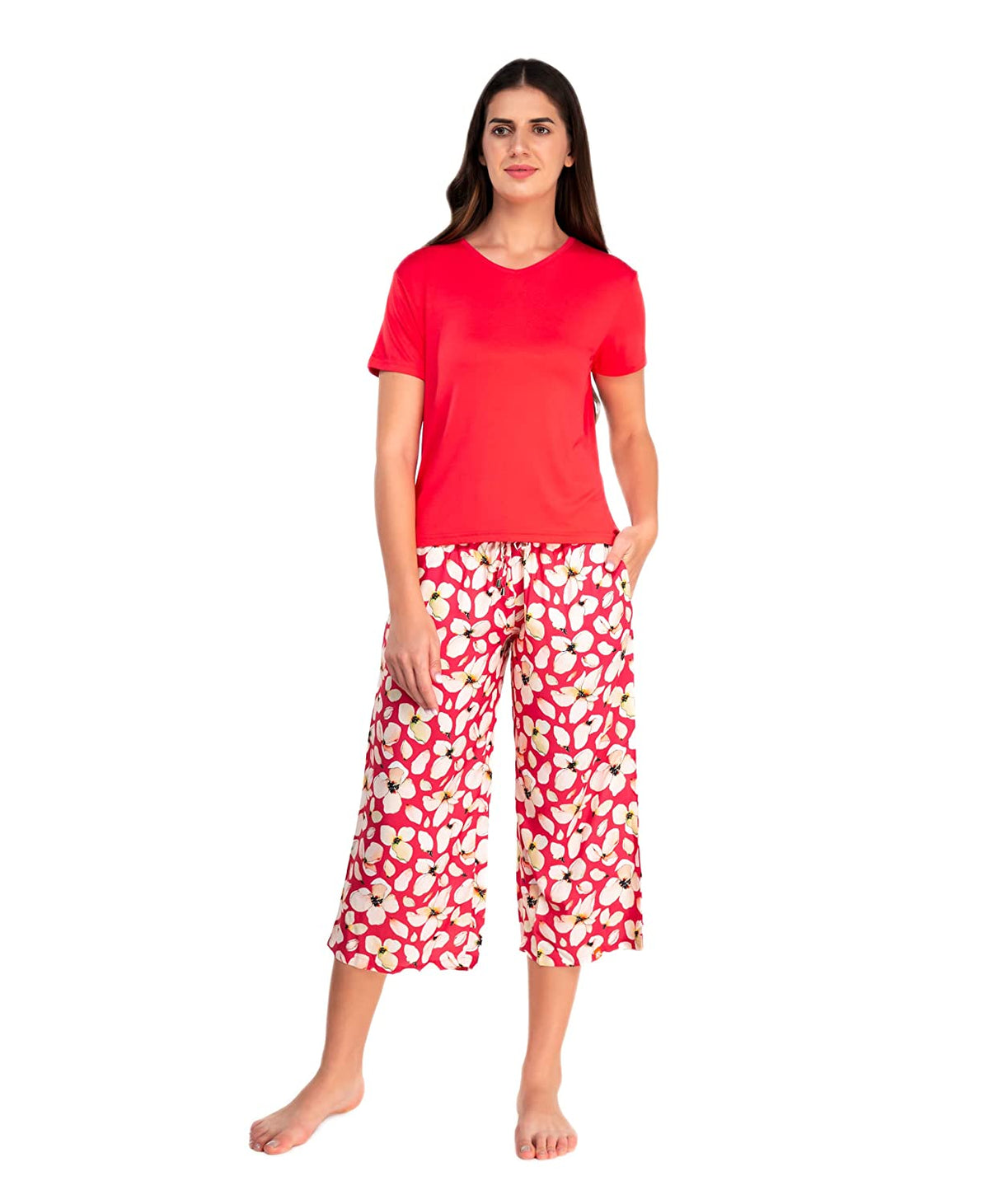 Loose Fit Pyjama Set with   2 Side Pockets  Viscose Liva Lycra Capris Leggings