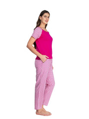 100% Cotton Pyjama Set with Reglan  Checks Printed Super Soft Top or Tshirts